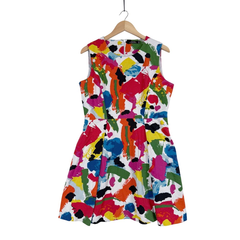 Kate Spade Saturday Fit and Flare Dress Women 12 Multicolor Abstract Paintbrush